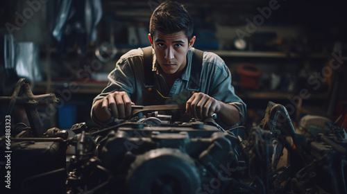 A Skilled Mechanic in a Well-Lit Auto Repair Shop Hand