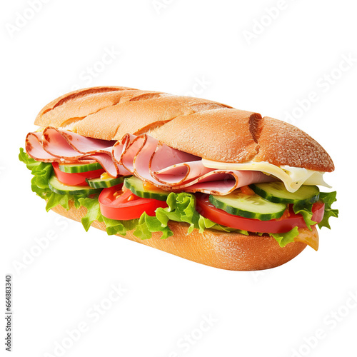 sandwich with ham and vegetables isolated on transparent background Remove png, Clipping Path