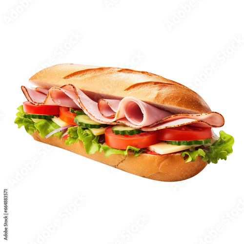 sandwich with ham and vegetables isolated on transparent background Remove png, Clipping Path