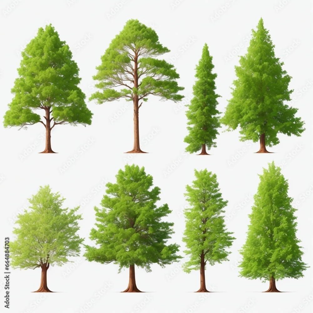 set of trees isolated on white set of trees isolated on white