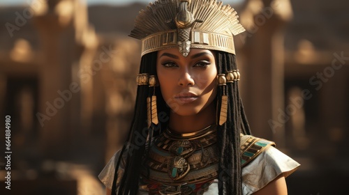 Cleopatra, Queen of Ancient Egypt, in golden attire, as Queen and Pharaoh, Generative AI photo