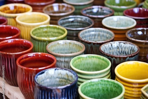close-up of mugs with still-wet glaze photo