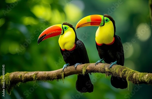 Toucan sitting on the branch in the forest. © MdImam