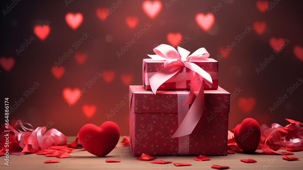Valentine's day gift box with red hearts