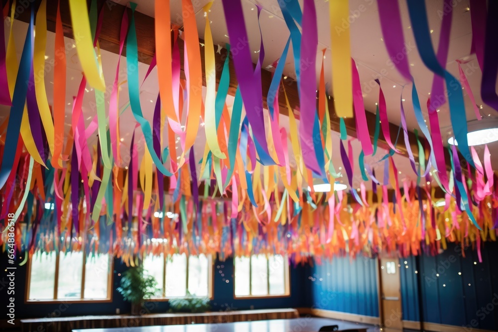 decorative streamers hanging from the ceiling - obrazy, fototapety, plakaty 