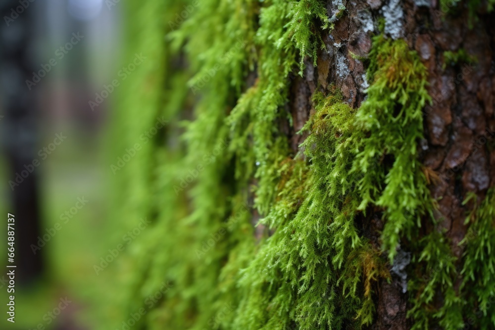 close-up of moss on a tree bark in a dense forest