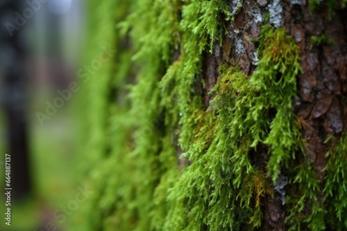 close-up of moss on a tree bark in a dense forest