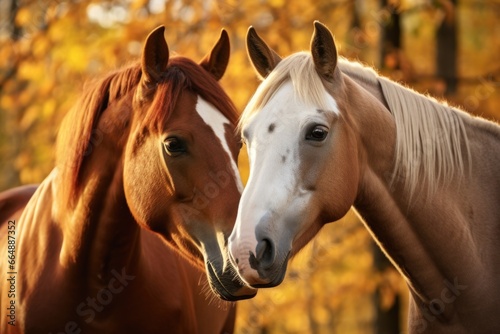 two horses gently grooming each other