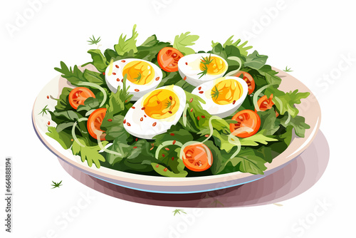 Rich plate of salad from green leaves mix and isolated vector style illustration