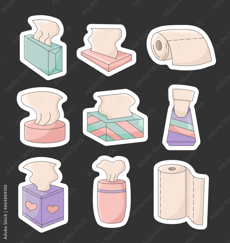 Napkin and toilet paper. Sticker Bookmark. Tissue box with a sheet half