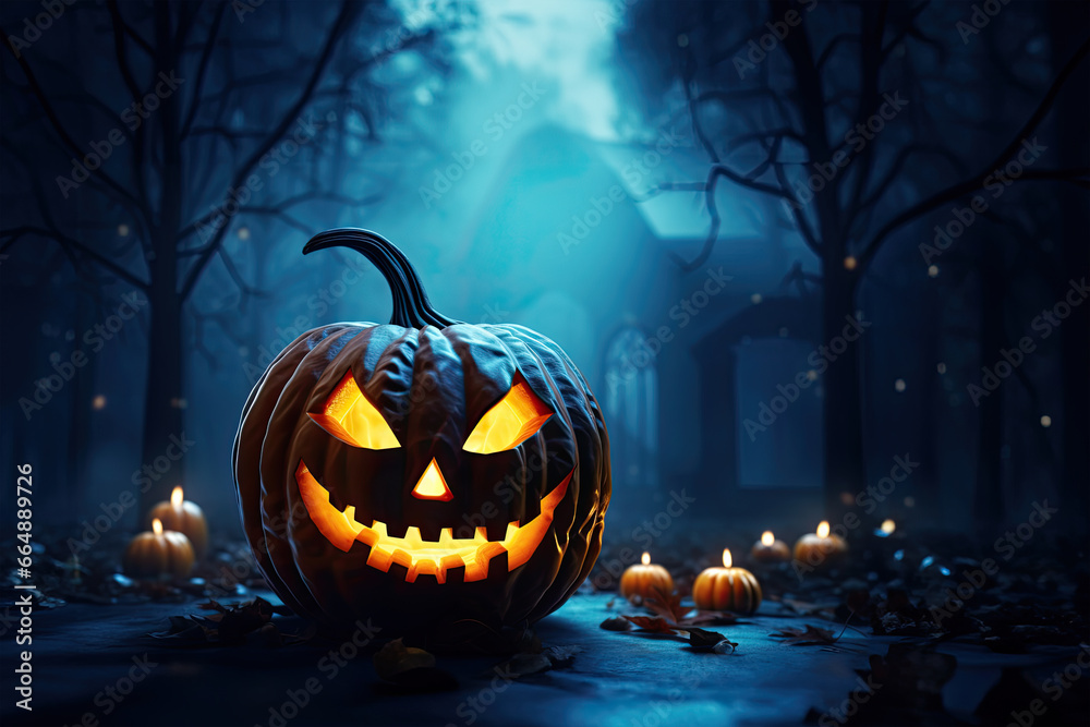 halloween pumpkin in the evening full moon