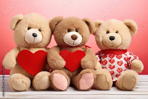three culturally distinct love teddies sitting together holding hearts © altitudevisual