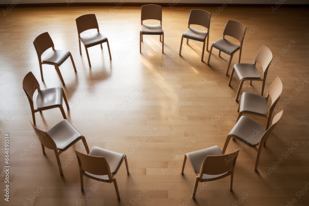 empty chairs arranged in a circle