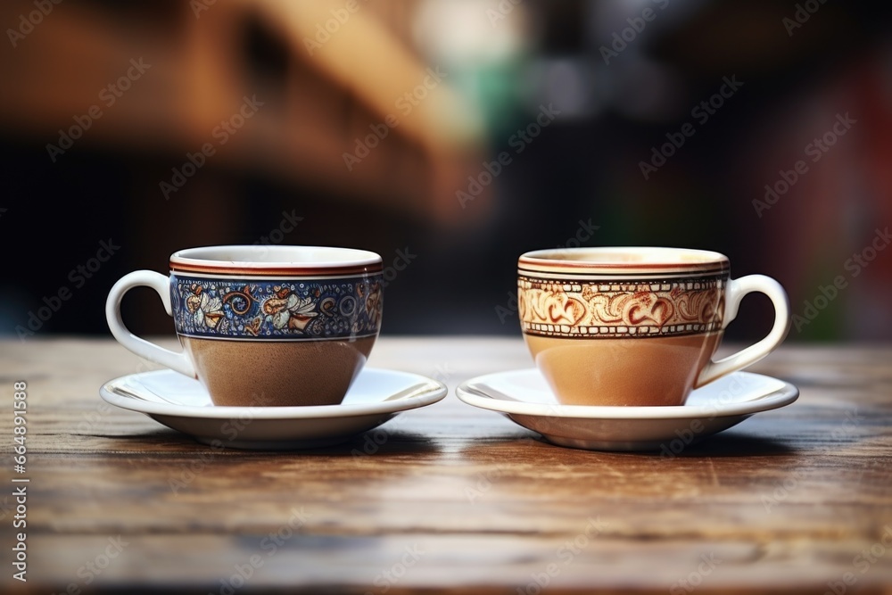 close-up of two coffee cups on a table close-up of two coffee cups on a table