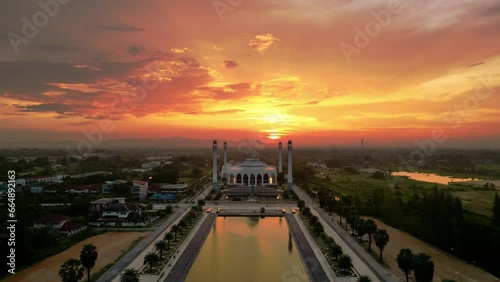 Central Mosque of Songkhla Thailand. Beautiful landscape of Aerial flying in 4K