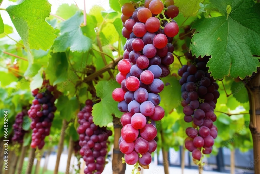 close-up of vibrant grape bunches hanging from vine