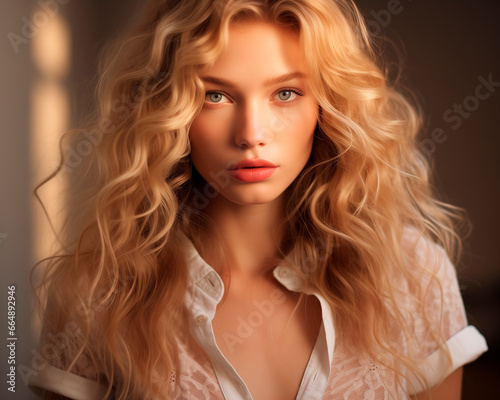 closeup of a beautiful blonde model woman