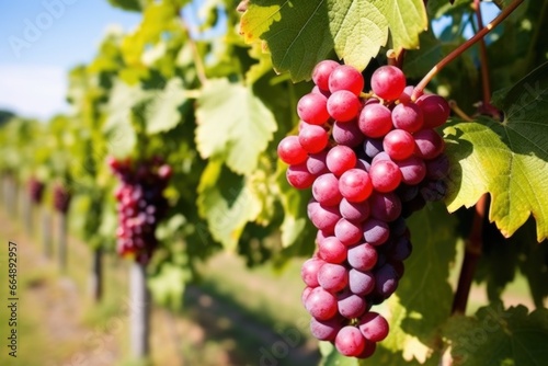 grape vines with a close focus on the ripe grapes