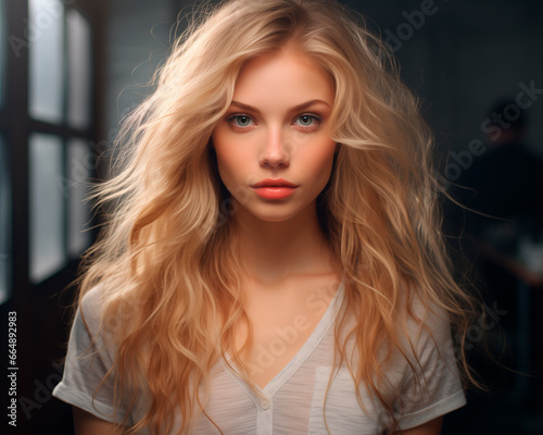 closeup of a beautiful blonde model woman