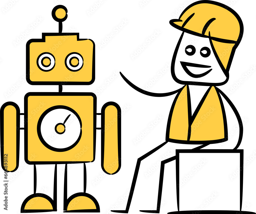 Doodle Engineer and Robot Illustration
