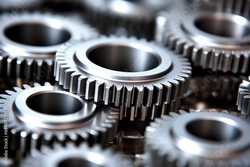 close-up of steel gears meshing together