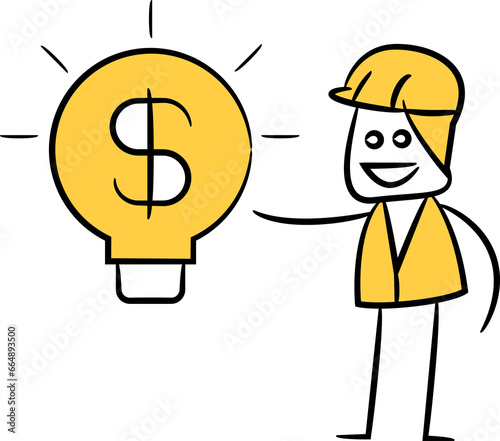 Doodle Engineer and Money Light Bulb Illustration 