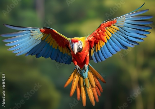 Flying macaw, beautiful bird. © Md