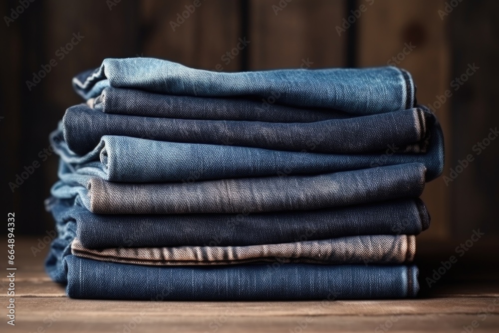 stack of folded denim jeans arranged vertically