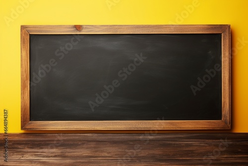 Empty Blackboard on Wooden Table