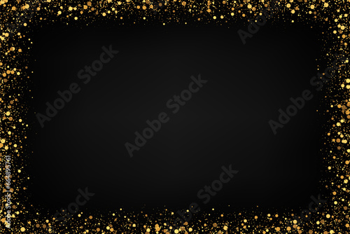 Abstract golden shiny frame,gold glitters on a black background. Festive frame.