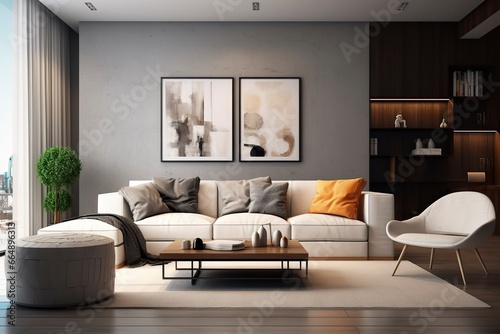 Modern living room with sofa and furniture. © Md