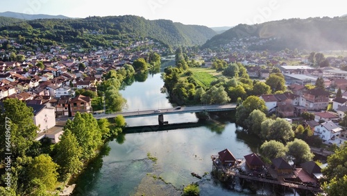 River in Bosanska Krupa aerial photograph with drone  photo
