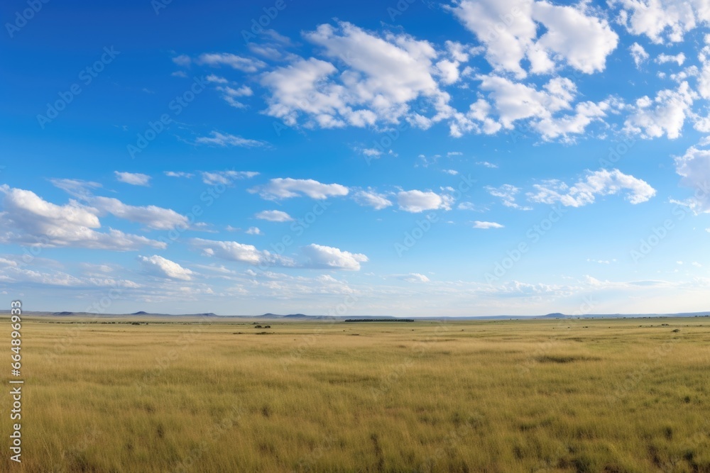 a panoramic view of an expansive, open grassland