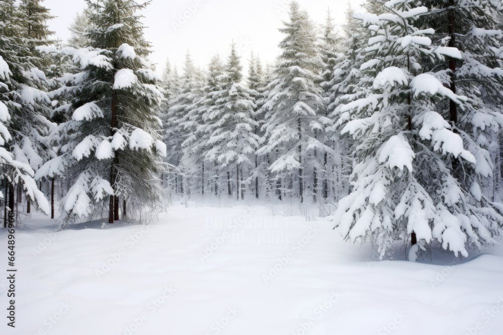 snow covering pine trees in a wintry forest landscape snow covering pine trees in a wintry forest landscape