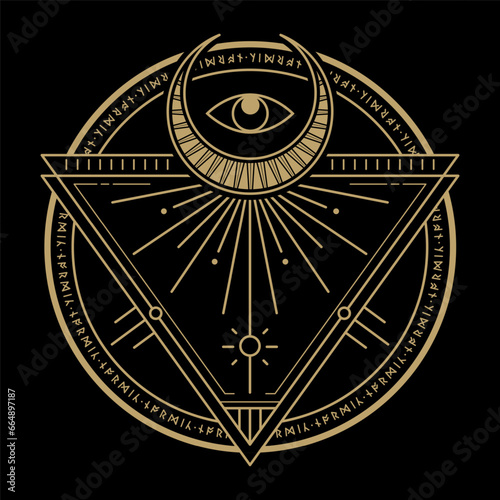 mysterious abstract golden sacred magical circle symbol