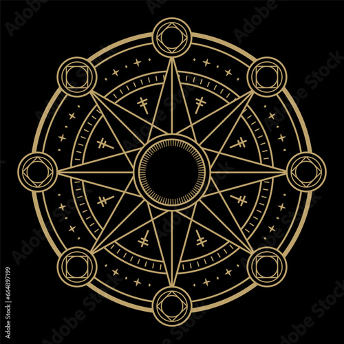 mysterious abstract golden sacred magical circle symbol