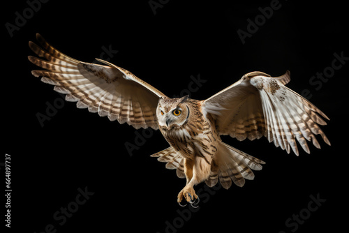 Flying owl on a black background
