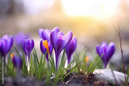 Spring purple crocus flower.