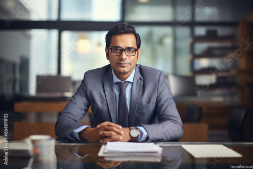 Young Indian businessman wearing suit and working in office