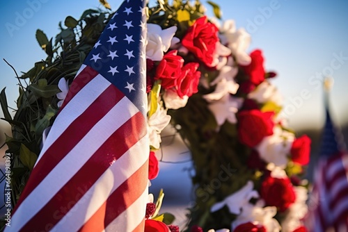 a memorial wreath at a military monument