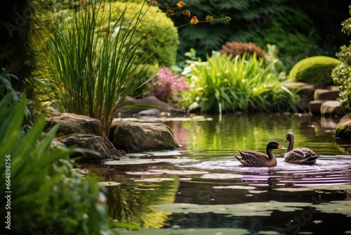 a pond with resting ducks