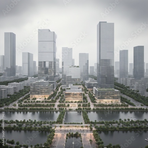 arafficial view of a city with a river and a park