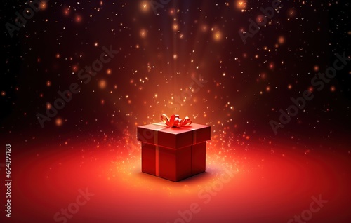red gift box with ribbon. Generative Ai