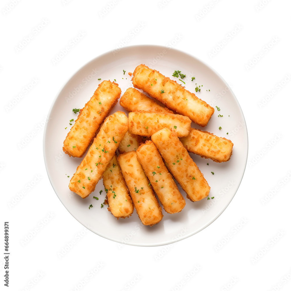fried cheese sticks on a plate isolated on transparent background Remove png, Clipping Path
