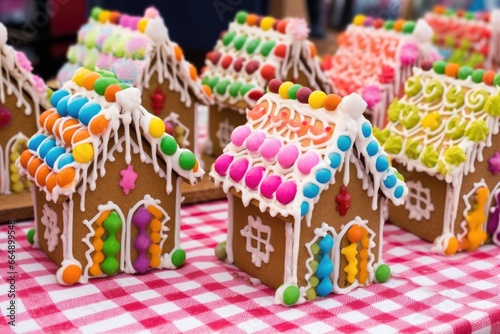 gingerbread houses decorated with colorful icing