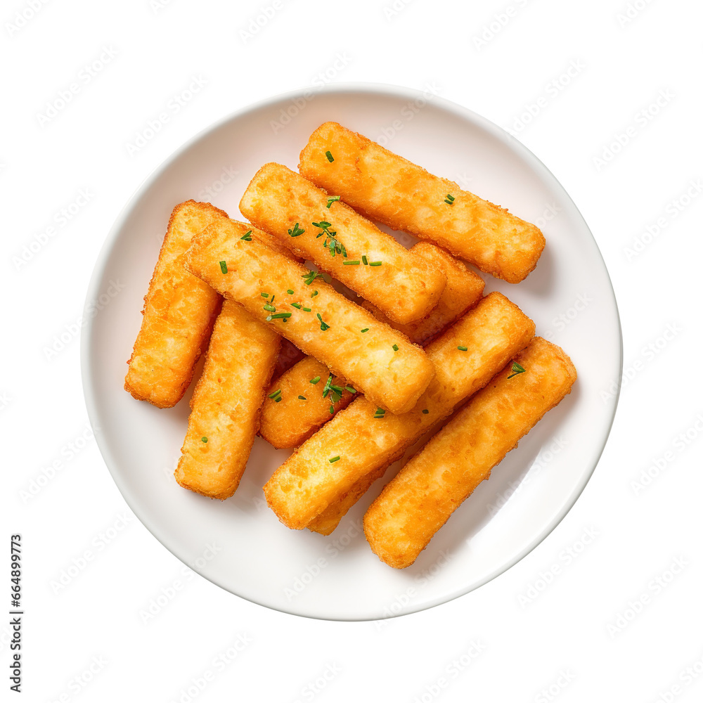 fried cheese sticks on a plate isolated on transparent background Remove png, Clipping Path