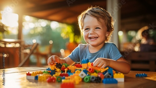 child playing with lego photo