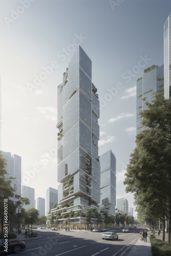 rendering of a tall building with a lot of windows on the top of it