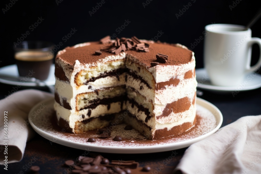 tiramisu layer cake under soft natural light tiramisu layer cake under soft natural light