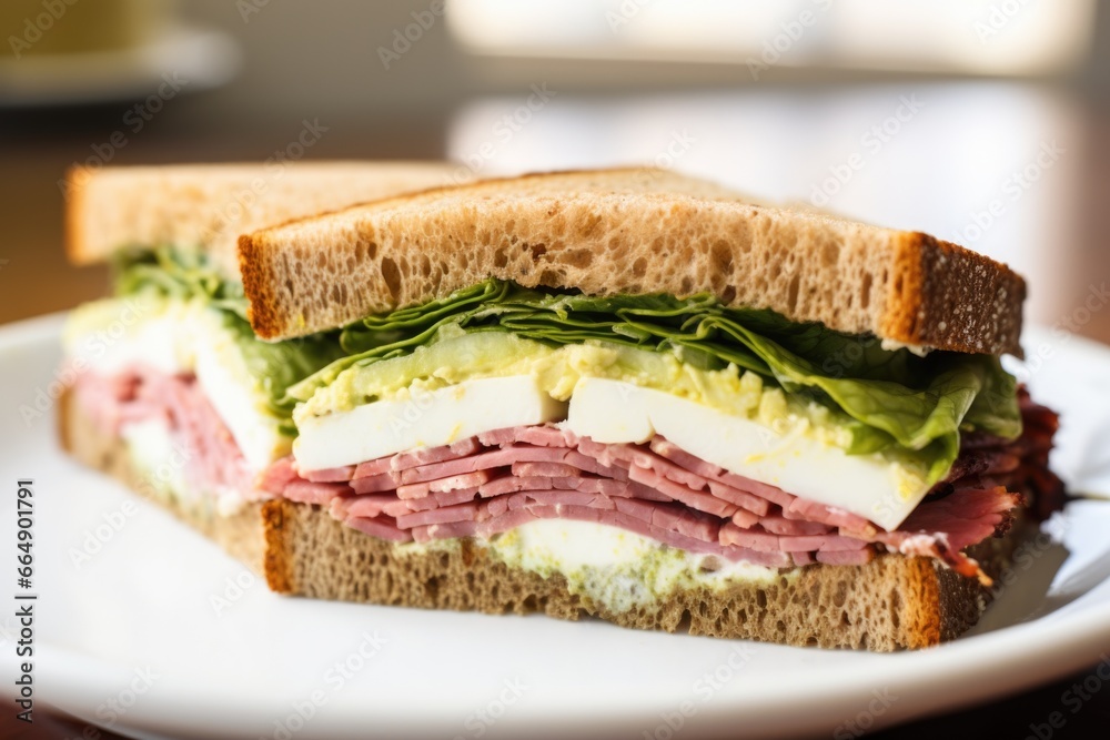 sandwich cut in half, center focus on fillings sandwich cut in half, center focus on fillings